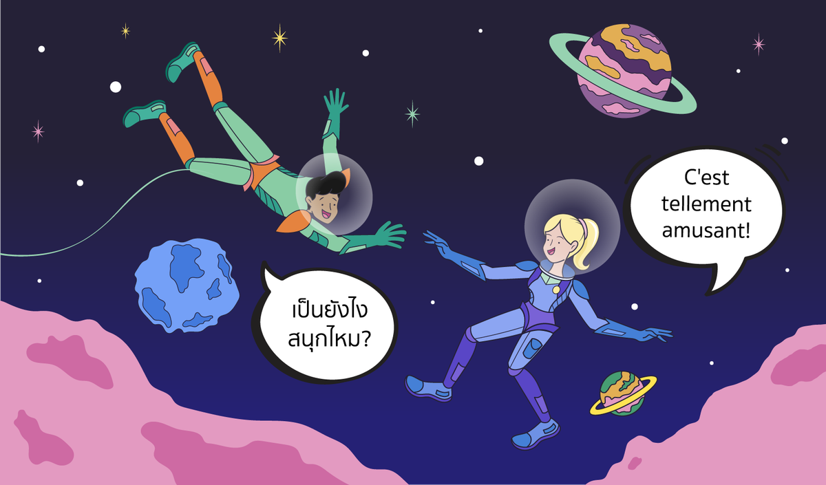 Internationalization in Next.js - two astronauts speaking different languages.