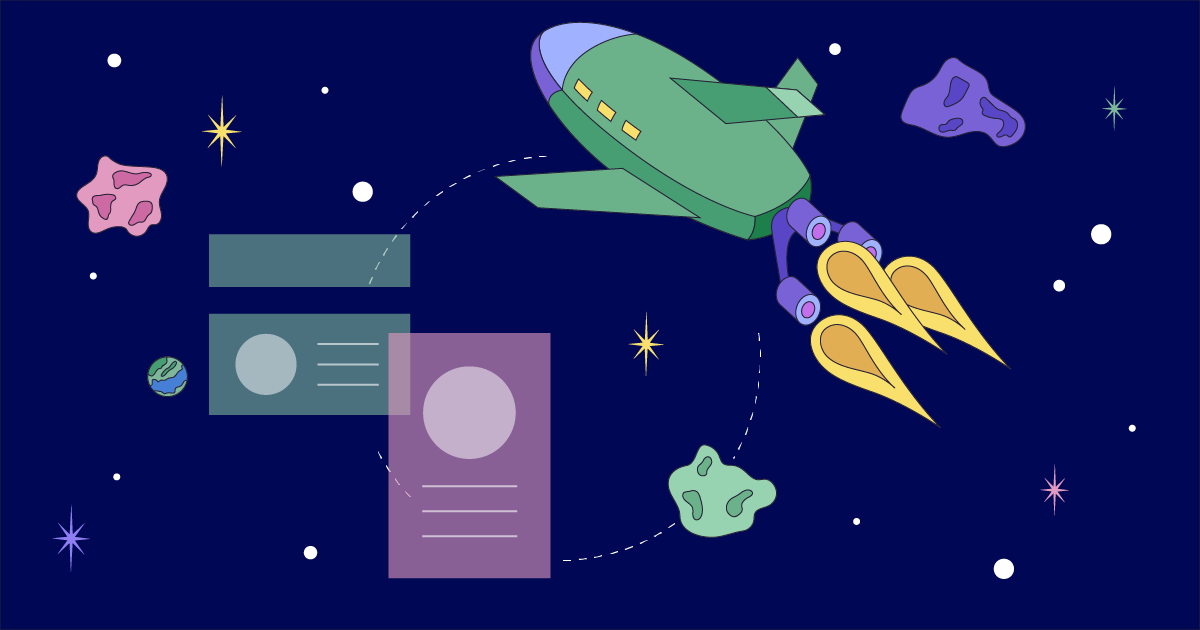 Rocket ship and AI symbols